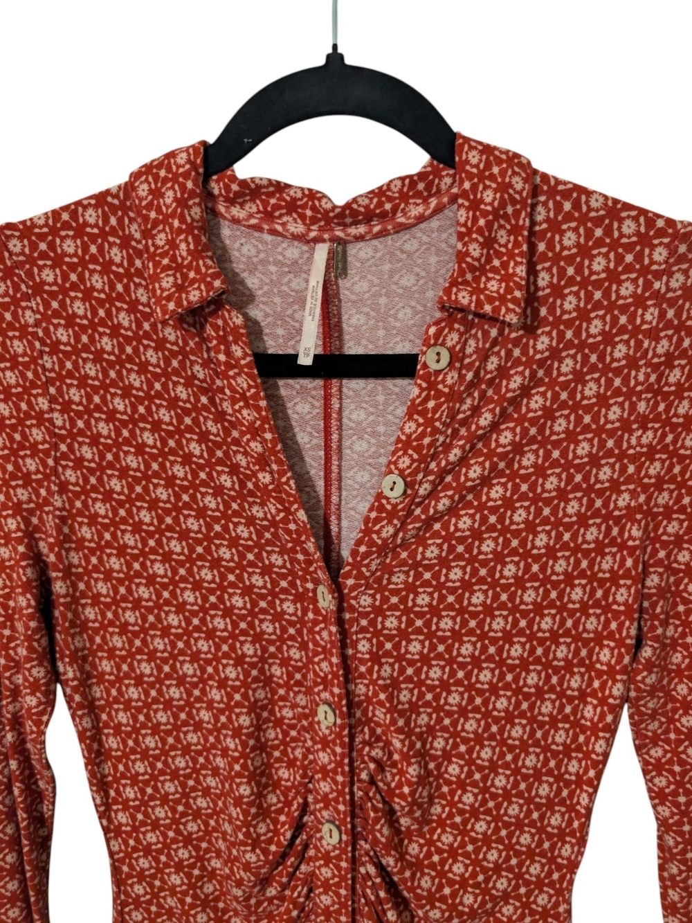 Free People Shayla Mini Dress Red Micro-Print Button Mini Dress - Picture 6 of 13